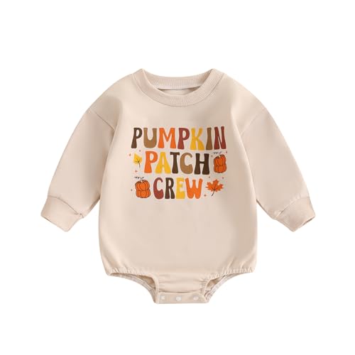 Hnyenmcko Newborn Baby Boy Girl Halloween Outfit Pumpkin Sweatshirt Bubble Romper Oversized Bodysuit Halloween Baby Clothes