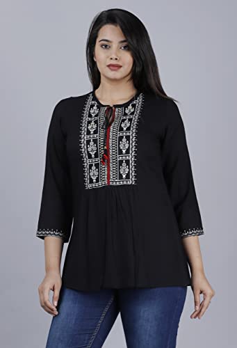 Image of Women's Rayon Regular Kurti (Small, Black Front PRINTEX-03)