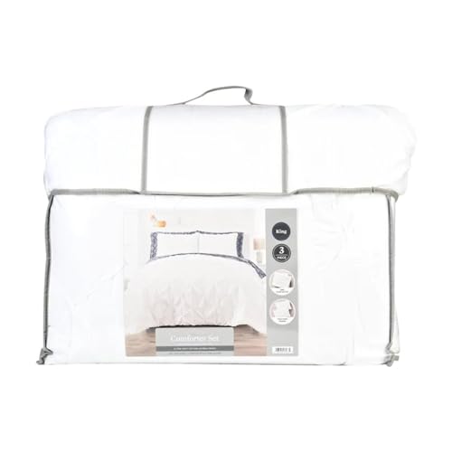 Edredón King de algodón premium Pintuck blanco Ropa de cama de lujo con relieve suave de 3 piezas 8