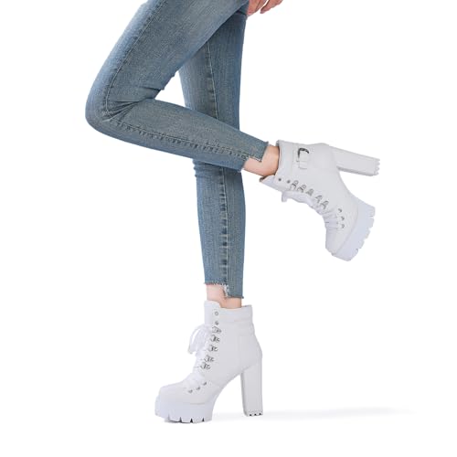 Image of Susanny Sexy High Heels for Women Boots Round Toe Platform Booties Lace Up Suede Side Zipper Ankle Bootie