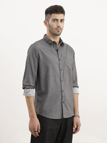 Image of WROGN Men's Cotton Twill Shirt | Solid Black | Regular Fit | Everyday Style