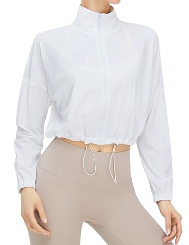 Gihuo Women's UPF 50+ Sun Protection Jackets Athletic Long Sleeve Cropped Jacket Yoga Quick Dry Workout Shirt Tops