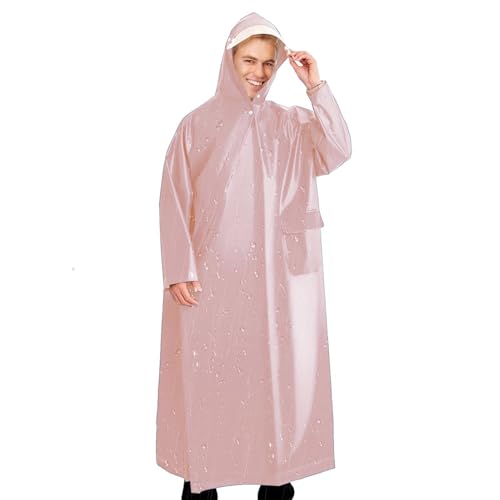 Poncho impermeable con capucha, impermeable para exteriores, unisex, con capucha y cremalleras para un fácil acceso, protección de cuerpo completo para viajes al aire libre, Ele, Rosa., XL