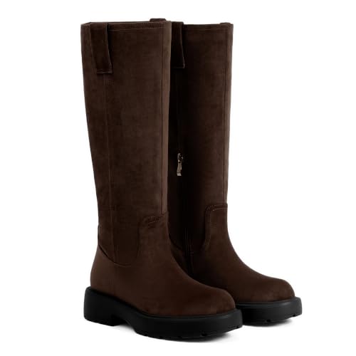 Image of VIUGJNEX Knee High Boots Women Low Heel Flat Chunky Fall Tall Riding Boots