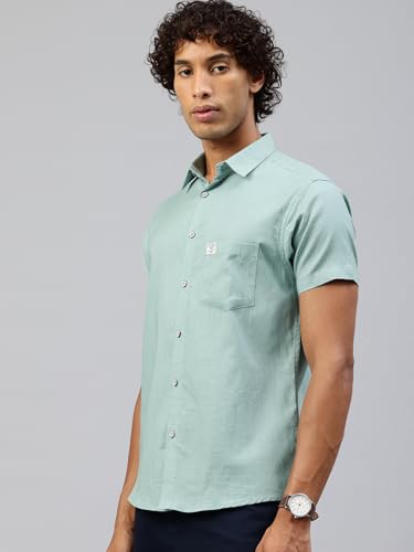 Image of Majestic Man Men Slim Fit Pure Cotton Solid Half Sleeve Casual Shirt