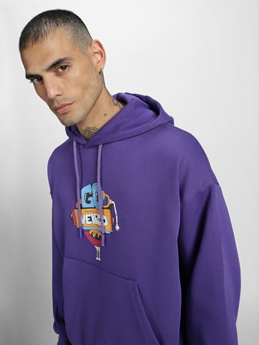Image of Veirdo Cotton Fleece Regular Fit Full Sleeve Hooded Sweatshirt Front and Back Graphic Printed Jumper Hoodie for Men