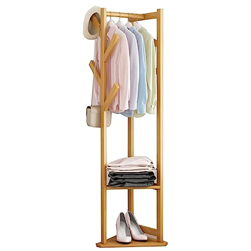 Portant à vêtements en bambou pour entrée et chambre avec étagères et boîte de rangement