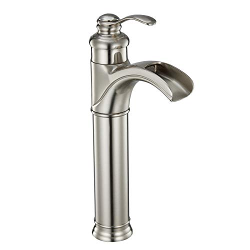Bathroom Faucet Brushed Nickel Vessel Sink Faucets Bath Waterfall Large Spout Single Handle One Hole Deck Mounted Matching Supply Lines Hose Lead-Free By Bathfinesse #TOP9