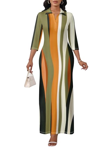 Image of PinkPatty Women's Casual 3 /4 Sleeve Polo V Neck Bodycon Maxi Dress