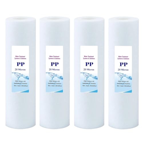 Paquete de 4 cartuchos de filtro de agua de polipropileno soplado en fusión de 20 micras - 2,5' x 10' universal