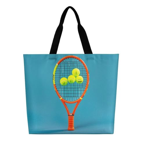 Fashionable Reusable Women's Shoulder Tote Bag Funny Tennis Racquets And Tennis Balls Printed with Unique Heat Transfer Print, Eco-Friendly Durable Polyester for Grocery, Travel & Gifts3