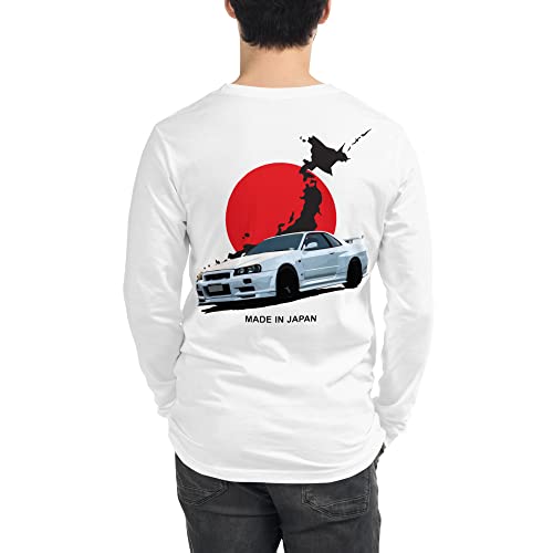 JG Infinite Skyline R34 GTR Made in Japan JDM Tuner Mens Long Sleeve Tee White