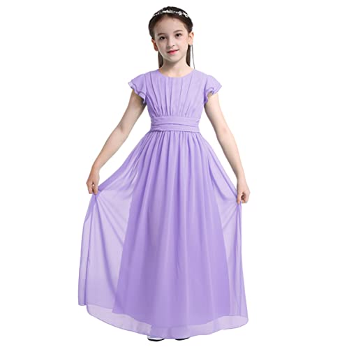 Big Girls Chiffon Ruffled Junior Long Bridesmaid Dress Princess Pageant Wedding Prom Birthday Party Maxi Gown