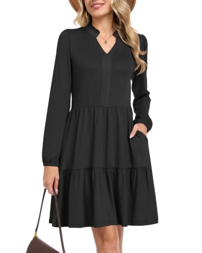 Image of AUSELILY Women's Long Sleeve Casual Dress UK (Black, XL)