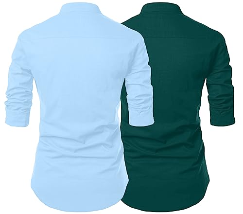 Image of Men's Trendy Short Kurta Shirt | Mandarin Collar Full Sleeve Cotton Ethnic Wear | Regular Fit Traditional Indian Apparel | Casual Festive Party Function Clothing