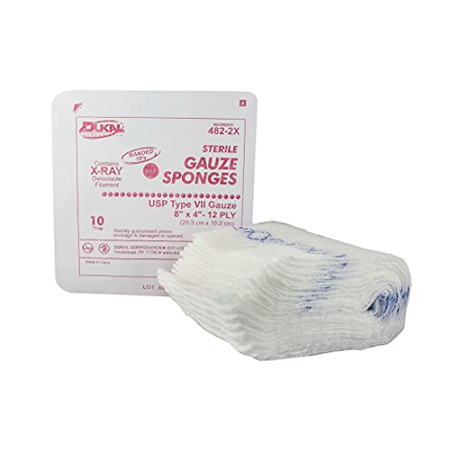 Dukal 482-2X Gasas Tipo VII, Estériles, Detectables por Rayos X, 12 Capas Premium, 8" x 4", Paquete de 480 miniatura 1