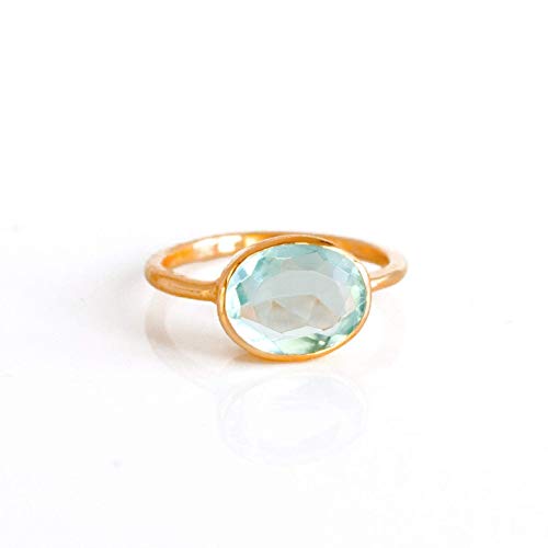 Blue Topaz Ring, Stackable Ring, Vermeil Gold Or Silver, Bezel Set Ring, Oval Ring, Blue Gemstone Ring, December Birthstone Ring, London Blue Topaz [Romb] #TOP2
