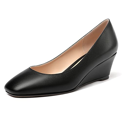 WAYDERNS Women's Matte Square Toe Slip On Solid Wedge Low Heel Pumps Office Work Dress Shoes 2 Inch