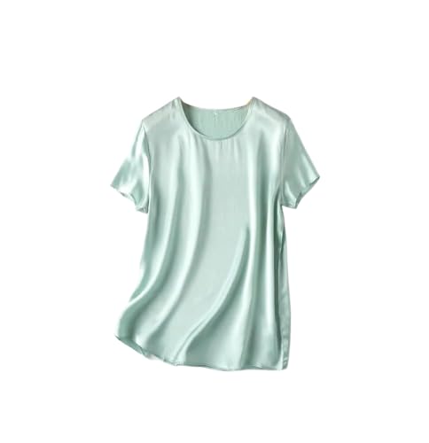 Women's Silk Short-Sleeve Tee O-Neck Summer Casual Top for Women