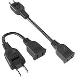 AKIRARI 電源延長コード 電源タップ 1個口 すっきり配線 15A 1500W 0.1m～10mまで選べる 耐寒 耐熱 トラッキング 火災予防絶縁キャップ 延長ケーブル 延長コード ACアダプタ用 スイングプラグ ソフト 電源増設 RoHS 省スペース (ブラック色, 10cm, 2本)