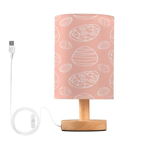 SDMKA Happy Easter Pattern Bedside Table Lamp for Bedroom, Minimalist Nightstand Lamp with Round Fabric Shade for Living Room, Office, No Bulb Required