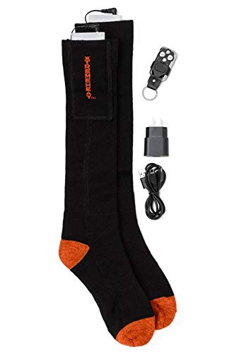 Whitewoods Xtreme Heat™ Rechargeable Li-Po Battery Powered Merino Wool Heated Socks with Keyfob Remote, 3.7v 4000mAh & 8 Hours of Heat (Medium), Black2