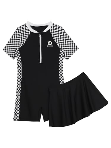 Kids Girls Two Piece Bathing Suit Short Sleeve Swimwear with Swim Skirts Rash Guard Set3