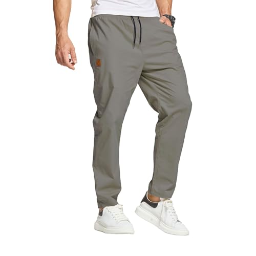 JustSun Pantalones Cargo Chinos para Hombre, Pantalones Casuales, Cintura elástica con cordón, Gris, XL