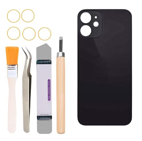 Yuntunele Back Covers Glass Replacement Compatible with iPhone 12 6.1 inches All Carriers with Professional Tool Set (Black)