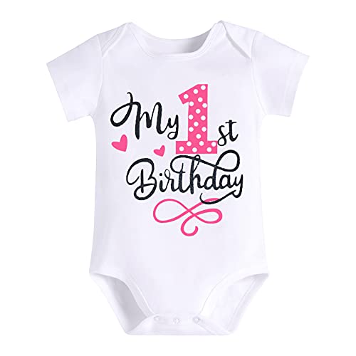 Mouse 1St Birthday Outfits Baby Girls Short Sleeve Romper Polka Dots Mini Tutu Skirt Headband 1 Year Old Cake Smash Photo Shoot I’m One My First Birthday Party Supply Bowknot Clothes Set Rose Pink 1T #TOP1