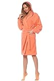 L&L- 2101 Damen Bademantel Frottee Hausmantel Bademantel für Damen Damenbademantel Kurz mit Kapuze aus 100% Baumwolle (Pfirsich, Large)