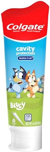 Colgate Kids Toothpaste with Fluoride, Anticavity & Cavity Protection Toothpaste, for Ages 2+, Bluey, Mild Bubble Fruit Flavor, 4.6 Ounce