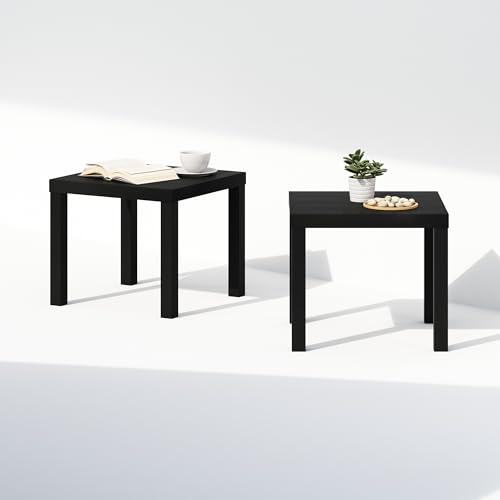 Image of Furinno Classic Set of 2 Modern Coffee Table, Printer Stand, Black | 1.8 inch Triple Thick Square Tabletop, Side Table with 4 Legs, for Living Room, Bedroom, Home Office