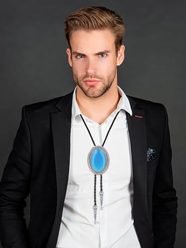 Image of Jeilwiy Bolo Tie for Men Real Stone Westwern Cowboy Ties Silver Bolos Women Leather Necktie Gift for Birthday Christmas