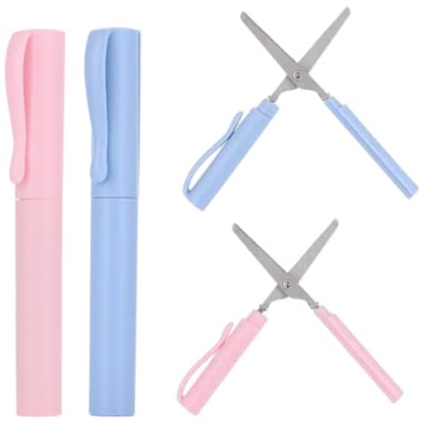 2 Pack Portable Pen Shape Scissors Small Paper Scissor Creative Safe Folding Scissors DIY Multifunction Paper Cutting Art Tool for Office School Cover