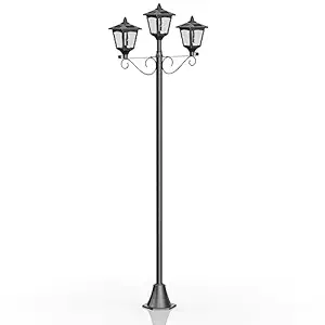 Greluna Triple-Head Street Vintage Solar Lamp, Planter Not Included (72 inches, 0.39W)