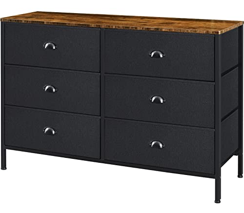 Praisun Larger 46.7''W 6 Drawer Dresser For Bedroom, Wide Fabric Dresser, Chest Dresser Organizer, Metal Handles, For Closet, Nursery, Living Room, Hallway - Black #TOP27
