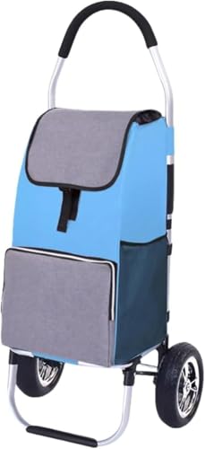 高齢者用キャリーカート 折りたたみ ポータブル ショッピングカート 折り畳み、階段登れる台車 家庭用速達トロリー、キャリー スタイリッシュ、キャスター付き 収納 静音キャスター、防水、大容量、軽量、ポータブル、家庭用、旅行用 (2輪スカイブルー)