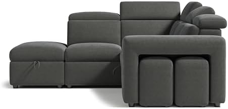 Valencia Finn Fabric Sectional Sofa Bed with Left Hand Storage | Adjustable Headrest, Hidden Storage Compartments,Ultimate Comfort, Cloudy Grey - 3