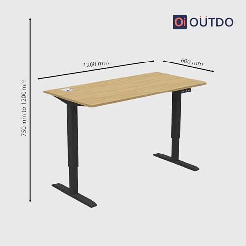 Image of Oi Outdo Flexpro Sit-Stand Smart Desk | Tundra Oak Finish Tabletop | Electric Height Adjustable Table for Work from Home and Office | Ergonomic Design