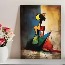 Toile géométrique femme 60x90 cm style impressionniste