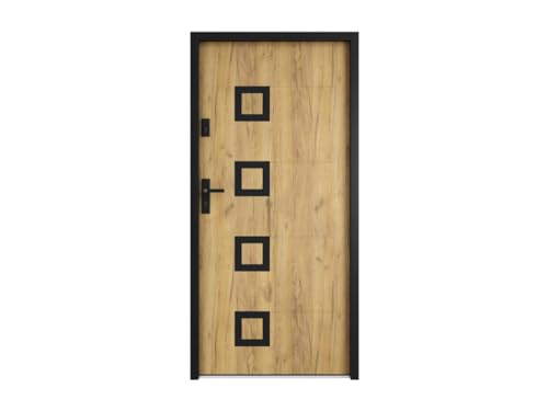 Vente-unique-Puerta de entrada de acero con inox Alt. 207 x Ancho 100 cm acabado roble - apertura derecha - TIFANA