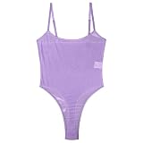 ABAFIP Women's Sheer Mesh Bodysuit Lingerie See Through Teddy High Cut Thong Leotard Sexy Body suit Light Purple Large