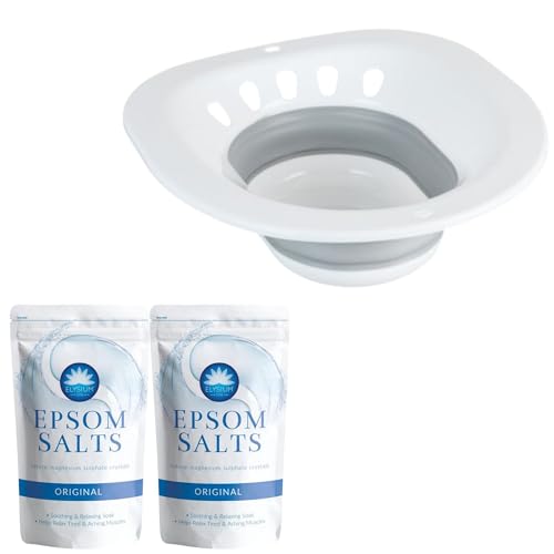 Sitz Bath Set - Bundle with Sitz Bath for Toilet and Epsom Salts Pack- Sitz Bath Hemorrhoids Relief, Post Partum Care and More