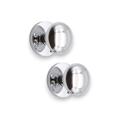 Infinity Decor Pair of Polished Chrome Solid Brass Victorian Round Mortice Door Knobs - Pull Handles Set for Internal and External Doors