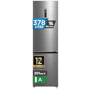 Midea Kühlschrank mit Gefrierfach | 378L Kühl-Gefrierkombination (256L + 122L) | Leise 29 dB | Inverter Kompressor, NoFrost, Metal Cooling, 113 kWh/Jahr | 201 cm Höhe, ‎ Edelstahl MDRB521MGA46D
