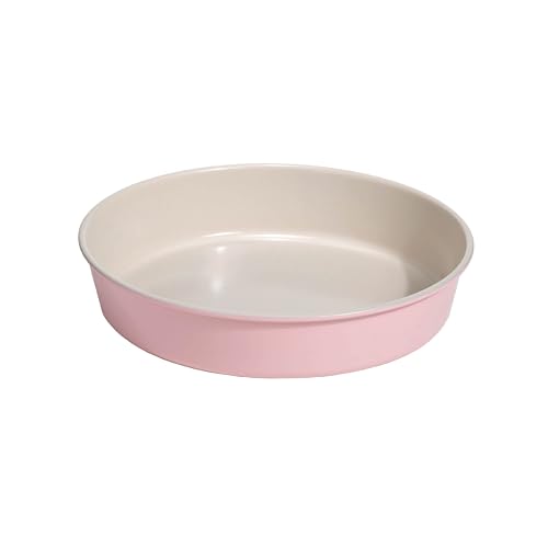 Paris Hilton Nonstick Carbon Steel Bakeware Collection, 9-Inch Round Cake Pan, Dishwasher Safe, Made without PFOA and PFAS, Pink Cream Two-Tone