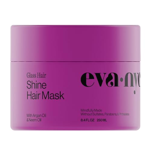 Eva NYC Anti-Frizz Hair Mask for Instant Shine - Argan Oil + Neem Oil - For High Gloss + Glassy Mirror-Like Shine - Nourishing Anti-Frizz Hair Product - Warm Vanilla Scent - 8.4 fl oz