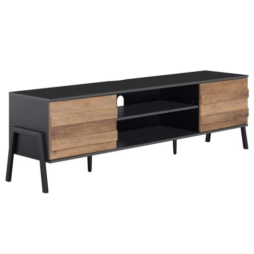 Wampat Mid-Century Modern Tv Stand For 65/75 Inch Tv, Wood Entertainment Center With Storage Cabinet And Open Shelf, Tv Media Cabinet For Living Room, Bedroom & Office, Black & Brown #TOP7