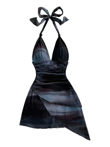 Image of BEAUDRM Women's Summer Mini Dress Halter Backless Vacation Beach Sundresses | Boho Dress, Floral Dress for Women, Vacation Beach Outfits, Going Out Dress, Brunch Outfits